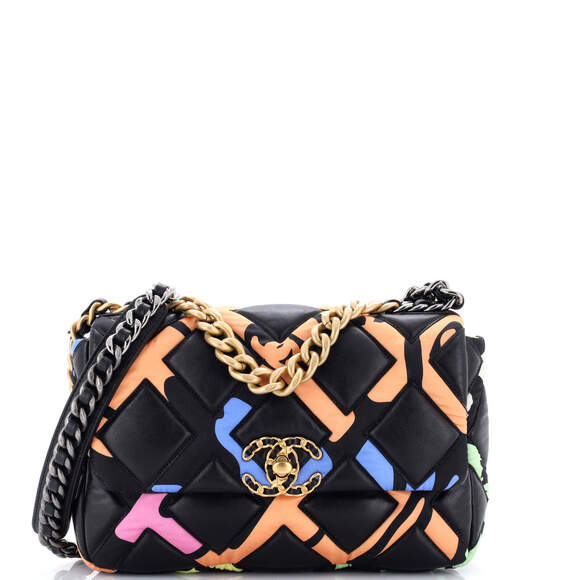 Chanel Handbags - Chanel Medium 19 Flap Bag Quilted Lambskin and Printed Silk